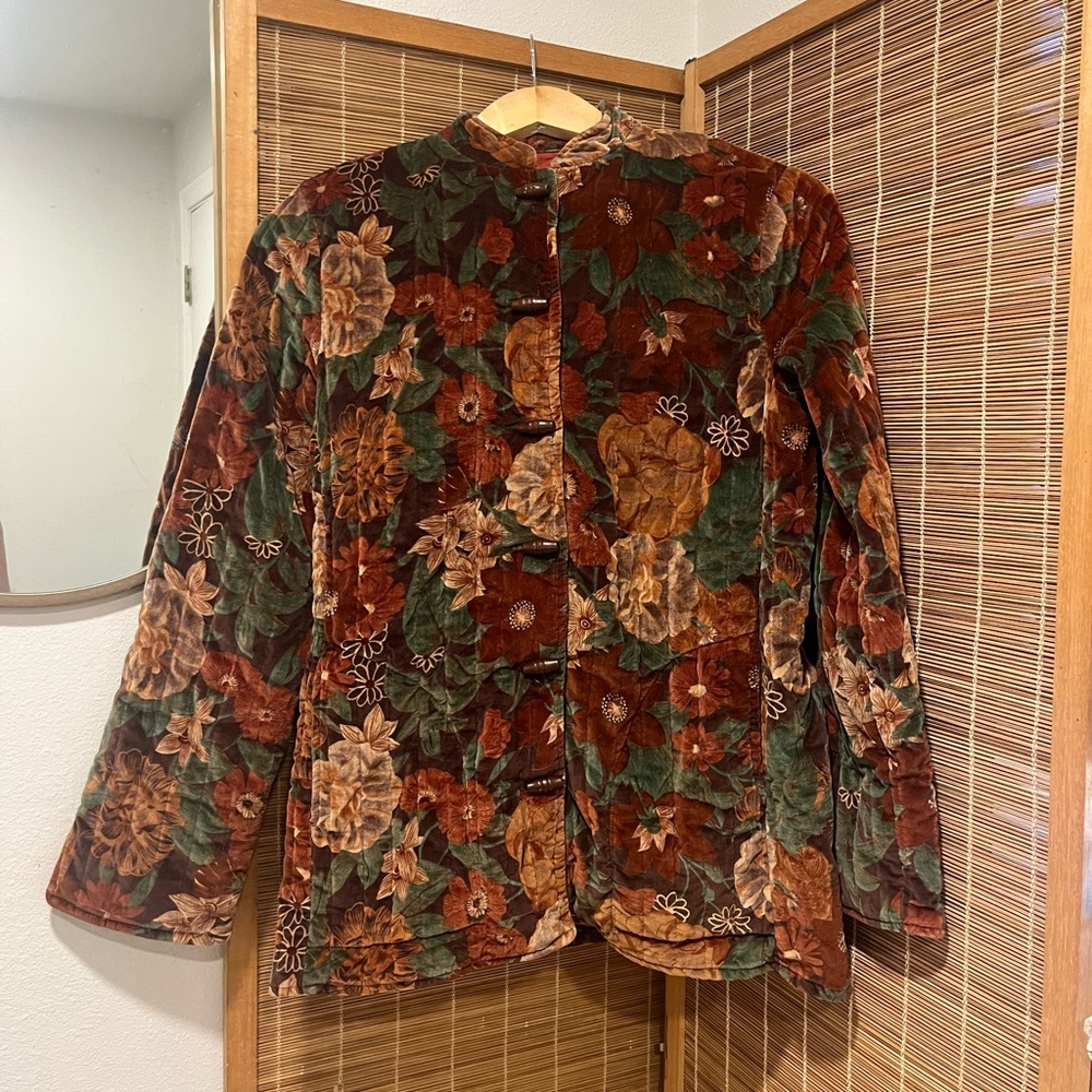 Vintage rust rose quilted velvet floral jacket